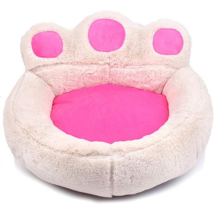 Кругле ліжко для собак FANSU з м'яким подушкою, антиковзаюча база, ліжко для котів з дизайном лапки ведмедя, розмір та колір обираються (L, кремовий)