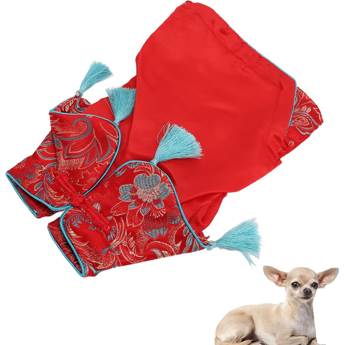 Костюм для собак та котів у китайському стилі Чеонгсам з атласу, Tang Anzug - елегантний дизайн, м'яка бавовна, святковий одяг для Різдва та вечірок (S)
