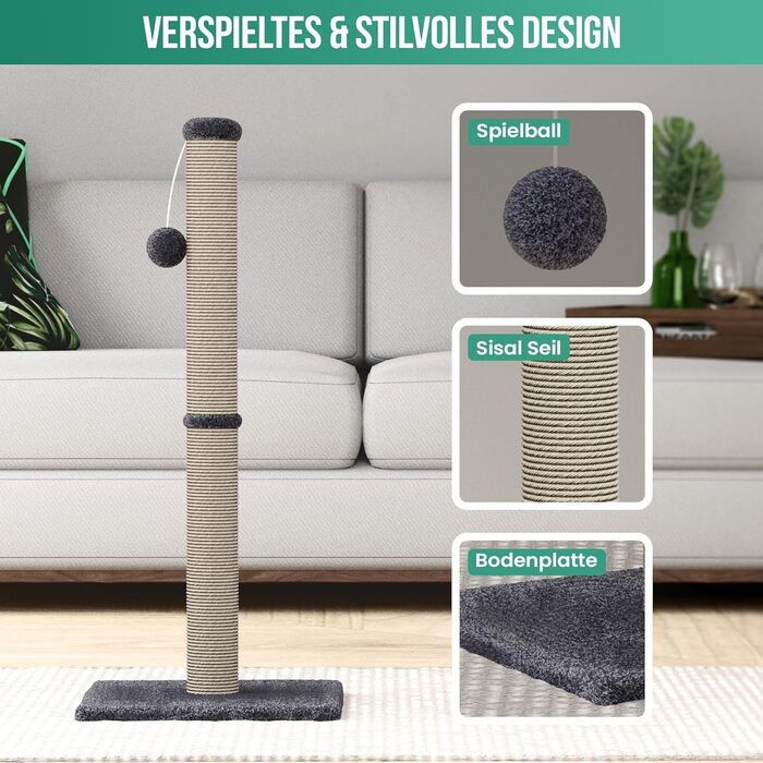 Котячий будиночок-когтеточка Avalo з іграшкою - 36x36x74 см - Темно-сірий