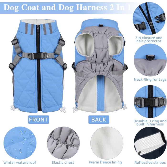 Водонепроникна зимова куртка Poseca Hundemante для собак, великих та малих розмірів (XL, блакитний)