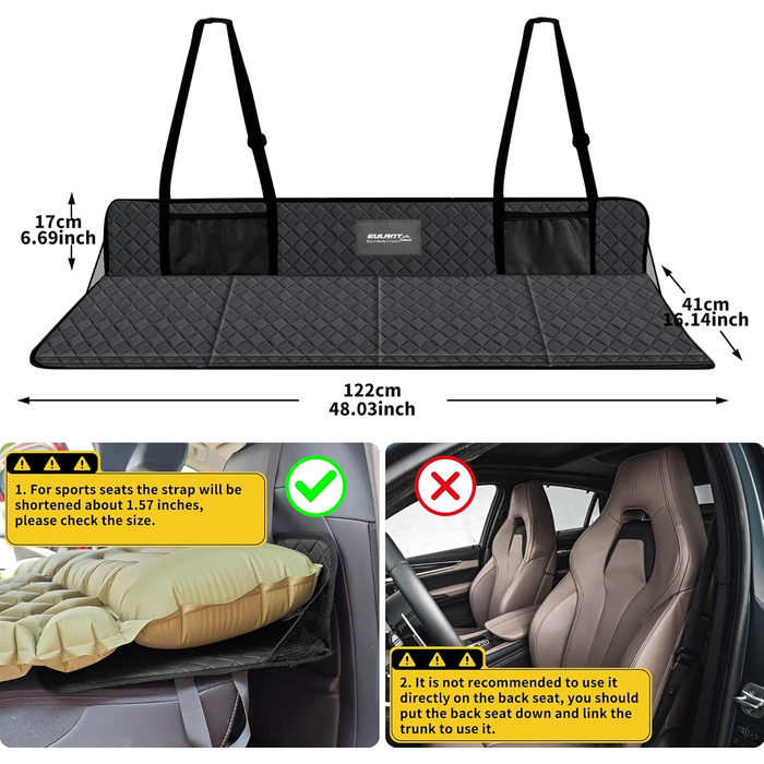 Підставка для авто-ліжка EULANT: розширює заднє сидіння для комфорту собак та відпочинку в дорозі (штучна шкіра)