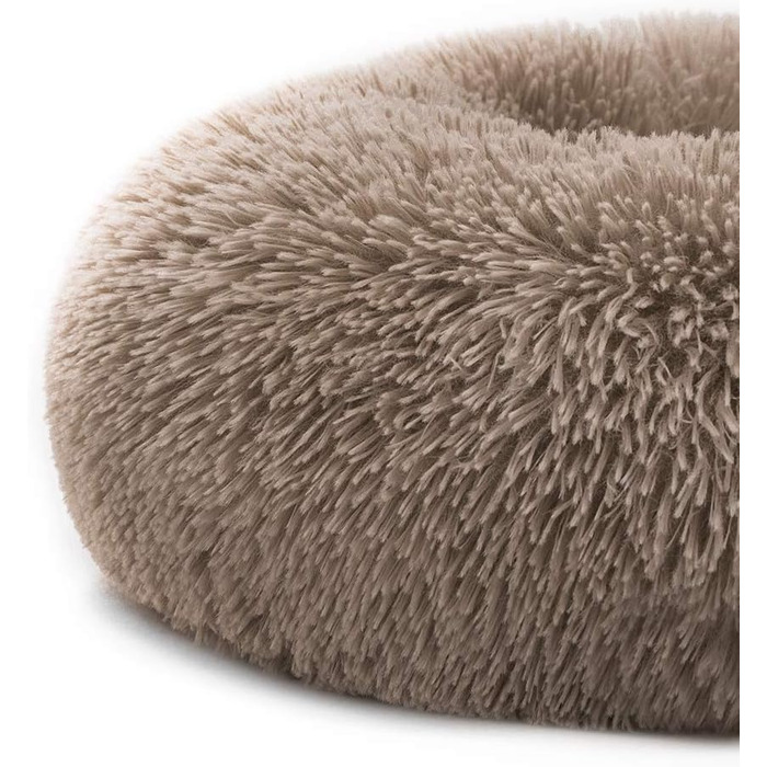 М'яке ліжко для домашніх тварин, ліжко-пончик з розкішним хутром, круглий або овальний килимок для собак та котів, дуже м'яке ліжко для котів та маленьких собак, колір кава, 70x70 см
