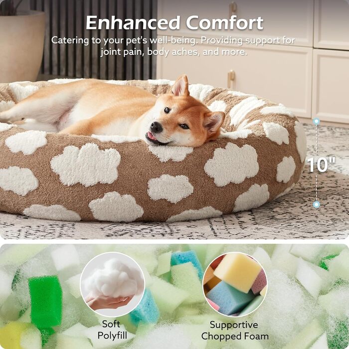 Кругле ортопедичне ліжко для собак JOEJOY Donut, коричневе, L (36x36x10)