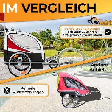 SAMAX Fahrradanhänger Jogger 2in1: Дитячий велопричіп-коляска 2в1, обертання 360°, для 2 дітей, червоний, сірий фрейм