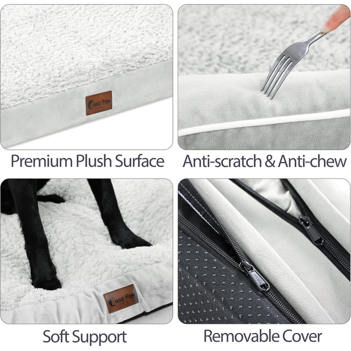 Ортопедичне ліжко для собак великих порід, XL, водовідштовхувальне, з ефектом пам'яті, зручна подушка для шиї, знімний, пральний чохол, неслизьке дно (сірий, білий)