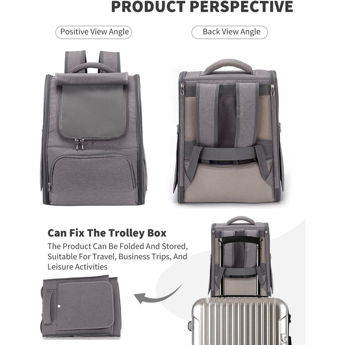 Рюкзак для собак та котів PETCUTE: дихаючий, складаний, для малих порід, сірий