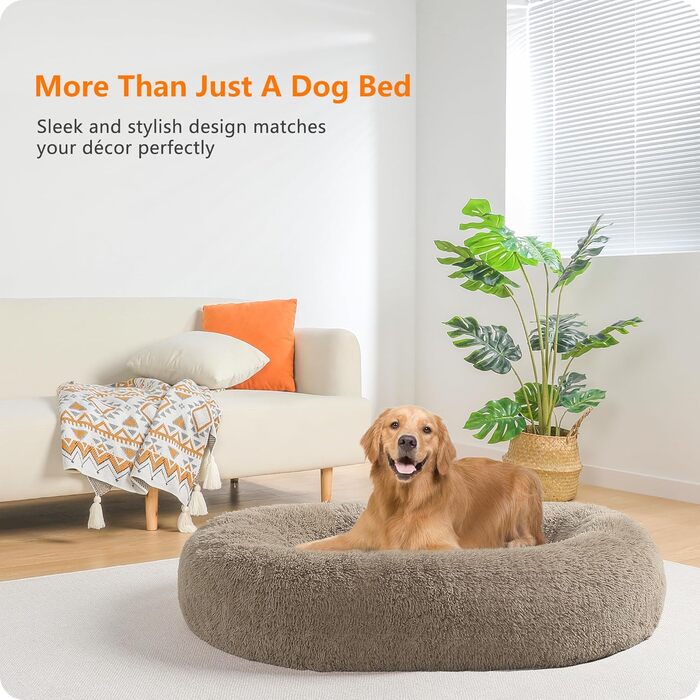 Ортопедичне ліжко для собак, круглий лежак, софа для собак та котів, донат, м'який кошик для собак, прання, 100 см Ø, верблюжий колір, L 100 x W 100 x H 20 см, верблюжий колір