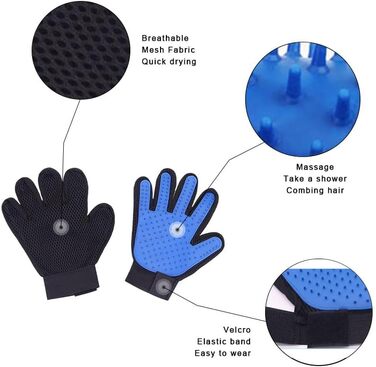 Набір для догляду за шерстю собак та котів: щітка-щітка та рукавички для вичісування, гребінець для видалення підшерстка, синій, великий