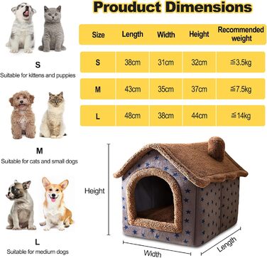 Кігтеточка-будиночок для котів Galatée, зручне ліжко для собак, миється, коричнева зі зірками (M)