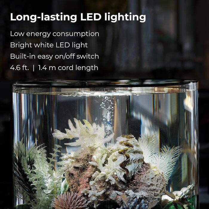 Акваріум biOrb TUBE 15 LED чорний 15 л, 360° декор, акрил, повний комплект з LED-підсвіткою, фільтром і керамічним дном