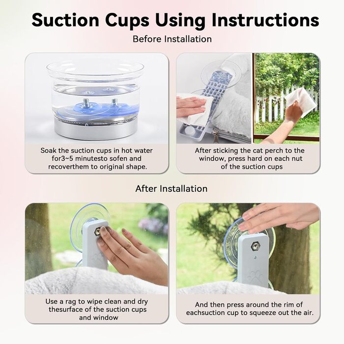 Килимок для котів на вікно CareCooo, лежанка для котів на вікно з м'яким знімним чохлом, стабільна лежанка для котів на вікно до 18 кг, розмір M (52x30 см), білий