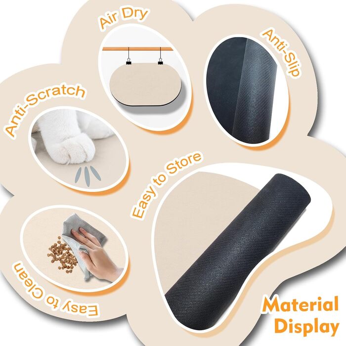 Нековзна підкладка під миску для собак, вбираюча підкладка для собак і котів, 61x40.5 см, для кількох тварин, сумісна з автоматичними годівницями та двома мисками, бежева