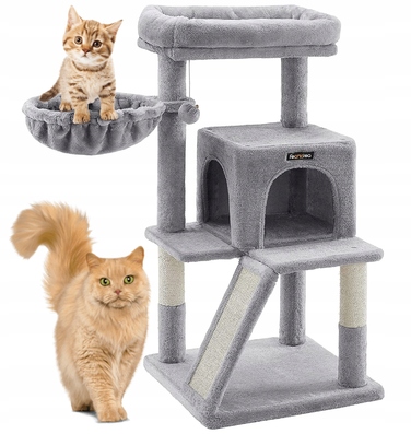 Великий кігтеточка-платформа 2в1 для котів, стійка рампа, світло-сіра, 96 см, Feandrea