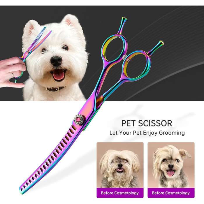 Вигнуті ножиці для грумінгу собак, 7 дюймів, портативні, легкі, кольорові, для домашнього використання (також підходять для котів)