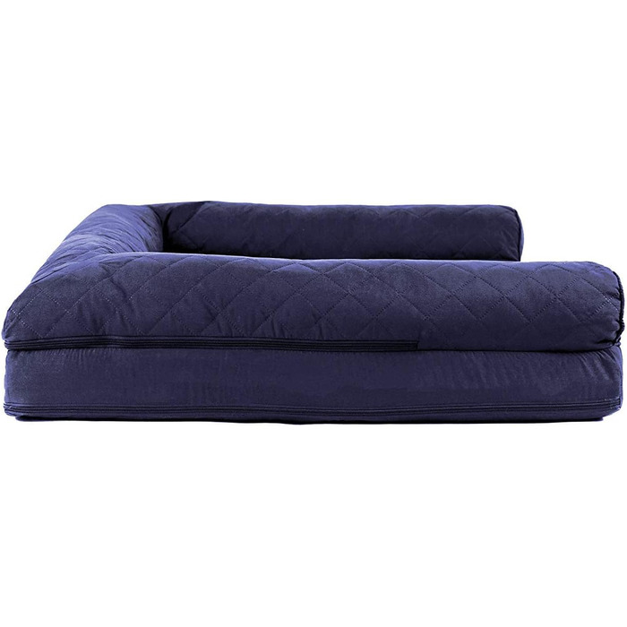Ліжко для собак та котів FurHaven Quilted Sofa - Стильне ліжко з охолоджуючим гелем, велике (X-Large), колір: темно-синій, розмір: 102 x 81 x 20 см