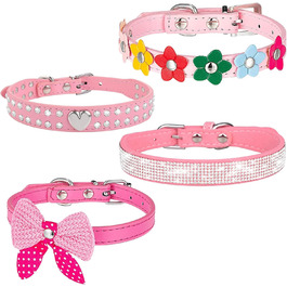 Нашийник для собак та котів Suiecuor, 4 шт., з блискітками, рожевий, S