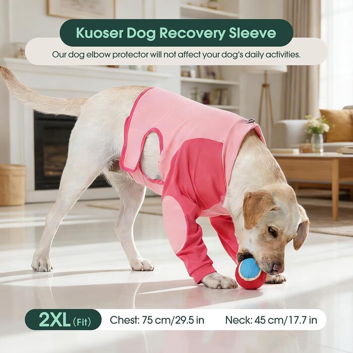 Захисний комбінезон для собак Kuoser Hund OP після операції, 2XL (рожевий) - для передніх лап з захистом ліктів, запобігає лизанню та кусанню