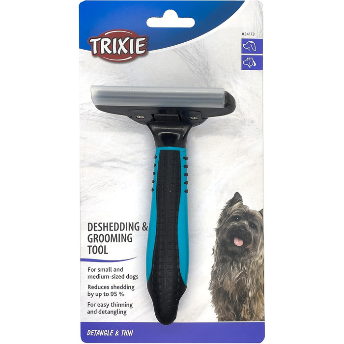 Тріксі Щітка для вичісування шерсті з ви змінним гребінцем - нержавіюча сталь, прогумований пластиковий ручка - чорний/синій - 8 x 14 см - 24173