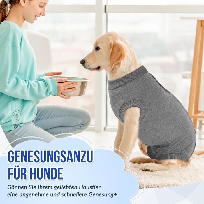 Комбінезон для собак після операції Eyein, сірий, XL (55-63 см). Дихаючий, зручний, з регульованою застібкою, захисний костюм для собак, альтернатива електронного нашийника.