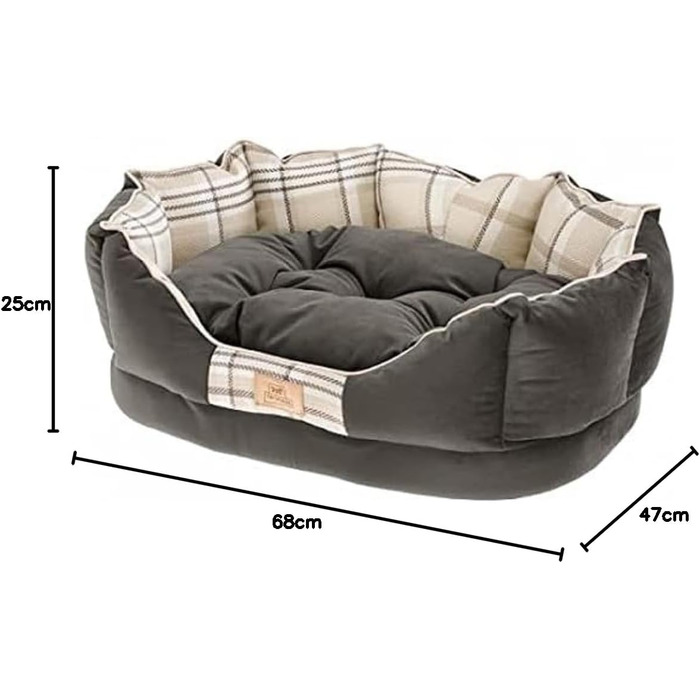 Ліжко для собак та котів Ferplast CHARLES - м'яке велюрове ліжко з подушкою, 68 x 47 x 25 см, коричневе