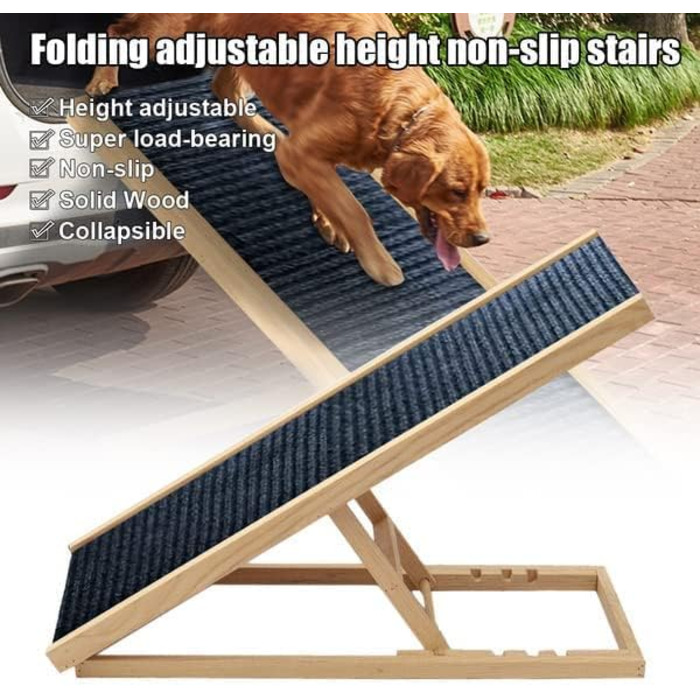Рампа для собак Hunderampe: складана дерев'яна, 4 секції, регульована висота 30-60 см, для малих та великих собак, для ліжка, дивану, авто. Розмір 100x40x30/40/50/60 см. Антиковзаюча поверхня.