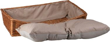 Плетіний корзинка-ліжко для собак та котів з подушкою, 80x50 см, натуральний колір, бежевий