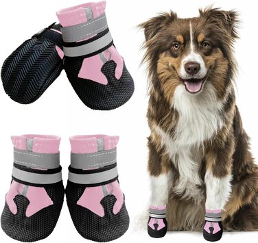 Водонепроникні собачі чоботи з антиковзкою підошвою, 4 шт. – захист лап для собак маленьких, середніх та великих порід (Рожеві, XL)