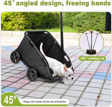 Міні-візок для маленьких домашніх тварин, складний багатофункціональний візок для покупок з висувним ручкою, для прогулянок на вулиці, з вбудованим матрацом та страхувальним тросом, з кишенькою для зберігання (Чорний)