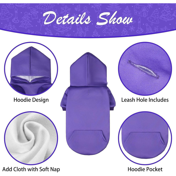 Пуловер для собак Kooltail Basic з капюшоном – теплий та м'який, з отвором для повідка та кишенею, зимовий одяг для собак, кошенят, дівчаток та хлопчиків, X-Large (фіолетовий)