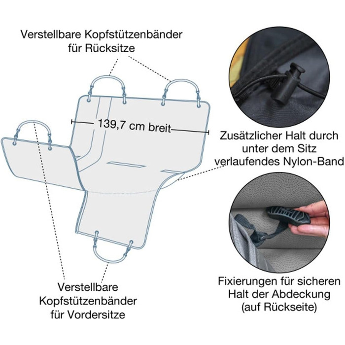 Захист сидіння автомобіля Kurgo Heather для собак, водовідштовхуючий та брудовідштовхуючий, ширина 140 см, колір мускатний heather, окремий, світло-коричневий