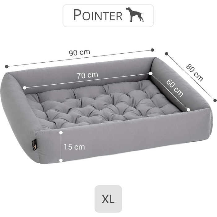Ортопедичне ліжко для собак середніх порід - Pointer, XL (90x80 см), світло-сіре, Made in Germany
