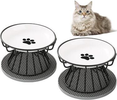 Підвищені годівниці для котів 2 шт. з металевим стійкою, силіконовою підкладкою, керамічні миски для котів та маленьких собак