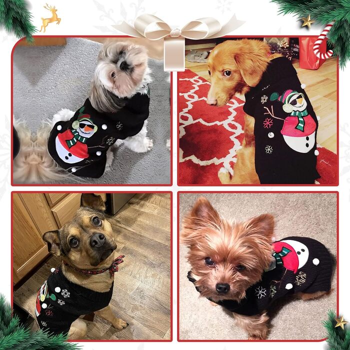 Святий Вечірній Пуловер для Собак, Милий Олень, Пуловер для Домашніх Тварин, Теплий, Середніх та Великих Собак та Кішок (XXL) (L, Чорний Сніговик)