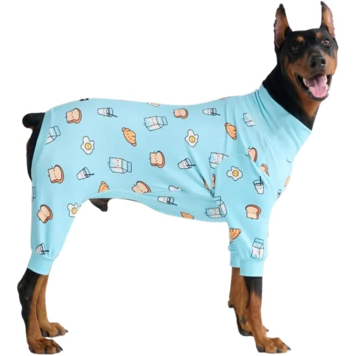 Піжама для собак Spark Paws, ультрам'яка, 4-стороння еластичність, для відновлення після операції, спальний костюм-комбінезон для маленьких, середніх та великих собак, колір Breakfast Blue, розмір 3XL (25-34 кг)