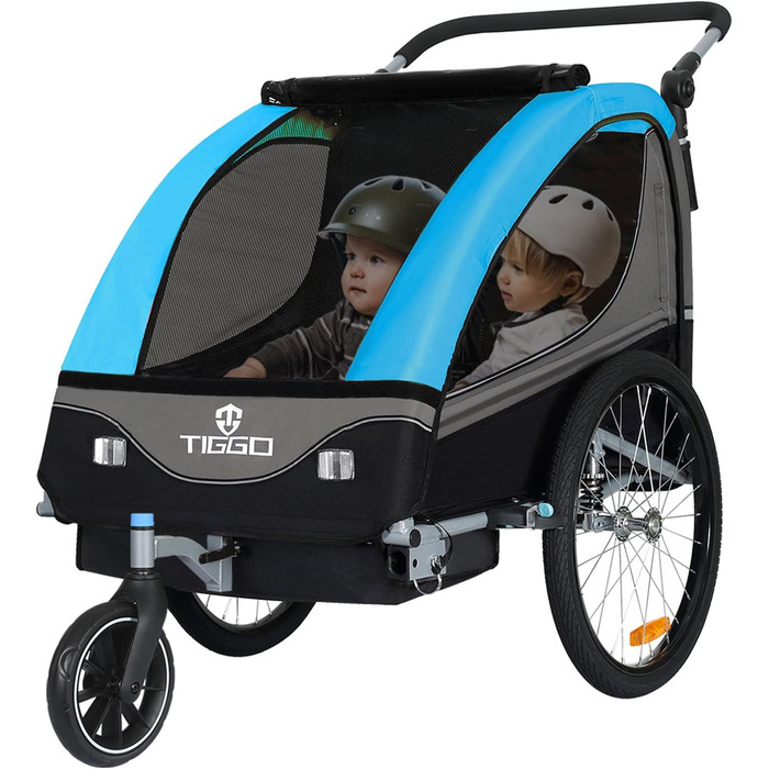 Причіп для дитячої коляски Tiggo S2 з підвіскою, 2-в-1, для бігу та велосипеда, причіп-трансформер, поворот на 360°, блакитний