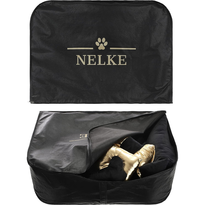 NELKE Розкішне ліжко для собак Glamour-стиль. Чорне ліжко-софа з золотими крилами для маленьких та середніх собак. Знімний, washable (можливість прання)