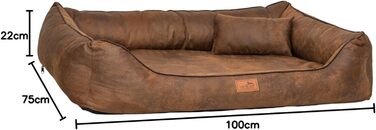 Ортопедичне ліжко для собак Tierlando® Alberto у вінтажному стилі, знімний велюровий чохол, 120x85 см, колір: світло-коричневий