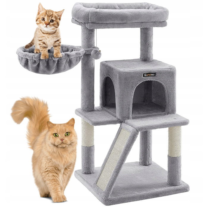 Великий кігтеточка-платформа 2в1 для котів, стійка рампа, світло-сіра, 96 см, Feandrea