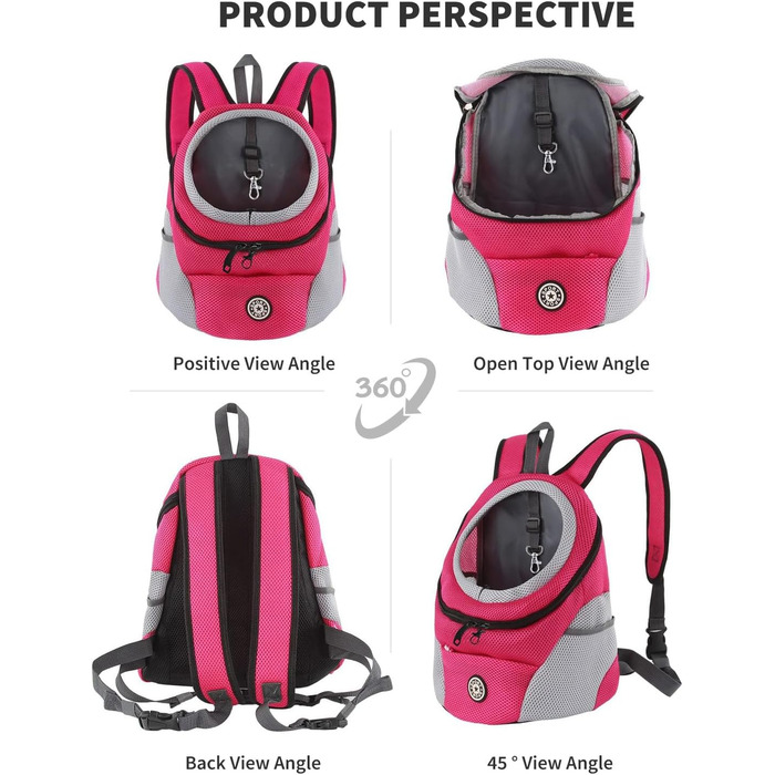 Рюкзак-переноска для собак та котів PETCUTE, рожевий/червоний, з регульованим ременем, водонепроникним дном та зручною передньою кишенею