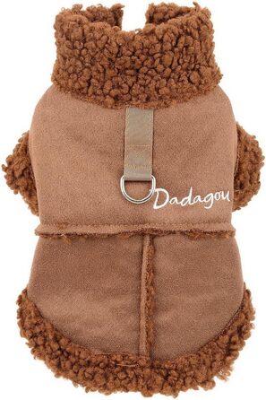 Теплий зимовий одяг для тварин з флісовою підкладкою: куртка для собак та котів, з кільцем для повідка, для чихуахуа, йоркширського тер'єра, коричневий (M)