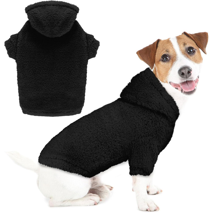 Теплий пуловер для собак середнього розміру, чорний, з капюшоном, розмір M