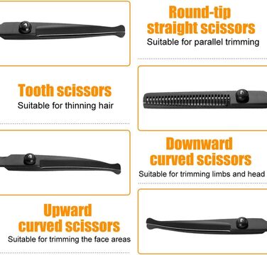 Набір професійних ножиць для собак 6-в-1 з круглим наконечником, чорний нержавіючий сталь, з серветкою для догляду за шерстю собак, котів та інших тварин