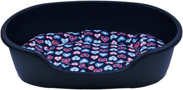 Корзина для собак Adena 71x48 см, антрацитова + подушка з серцями, блакитна L 71x48x22 см