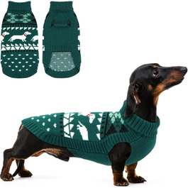 Пуловер для собак Лелепет для такс, в'язаний пуловер з малюнком такси, теплий пуловер з високим коміром, зимовий пуловер для великих собак, зелений XL