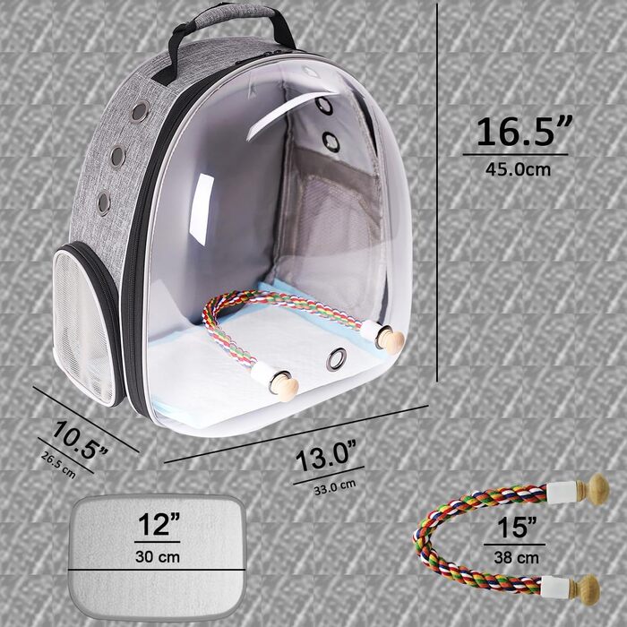 Рюкзак-переноска для птахів Interfashioner® Bird Carrier Rucksack, сірий (Feathered Grey)