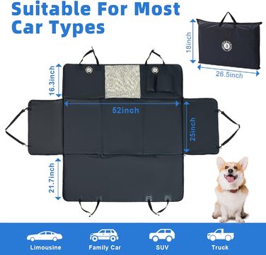 Захист для заднього сидіння автомобіля для собак, водовідштовхуючий, стійкий до подряпин, з PU-шкіри, міцна основа, витримує 180 кг, лежанка для собак в авто, захист сидіння від бруду та шерсті