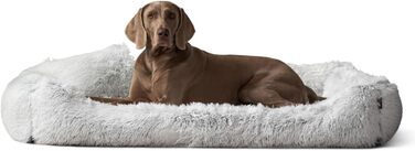 Ортопедичне ліжко для собак Tierlando® Pedro Shaggy з м'яким, пухнастим покриттям з довгого ворсу, знімним Ortho-Plus матрацом, розмір: 160x110 см, колір: світло-сірий