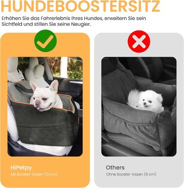 Автокрісло для собак HiPetpy – зручне автоліжко з підстилкою та подушкою для собак до 14 кг, з безпечним ременем, неслизьке автоліжко з кишенями для зберігання (сірий)