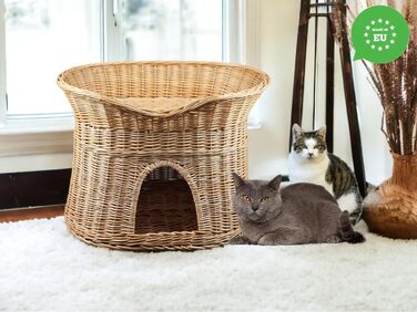 Великий овальний котячий кошик з лози, двоповерхове лежанка для котів та собак, 60 см, натуральний колір, для дому