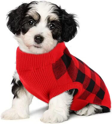 Пуловер для собак KATZINST, теплий флісовий пуловер для маленьких собак, різдвяний пуловер для Французького бульдога, Дакселя, Чихуахуа, Йоркшира, червоно-чорний, XS